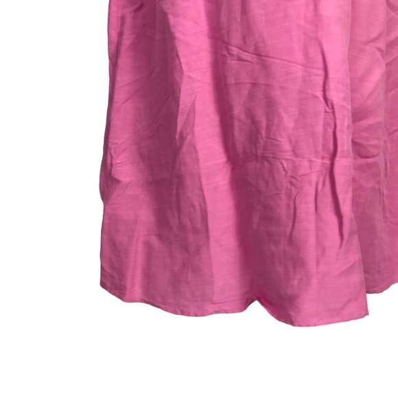 Whistles Linen Mix Midi Dress Pink Size 16 Frill Sleeves Empire Waist - Picture 8 of 14